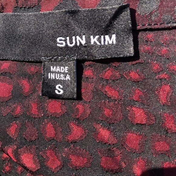 Sun Kim Small Jacket Red Black Cheetah Leopard Blazer Top Long Sleeve Metallic - Picture 7 of 7